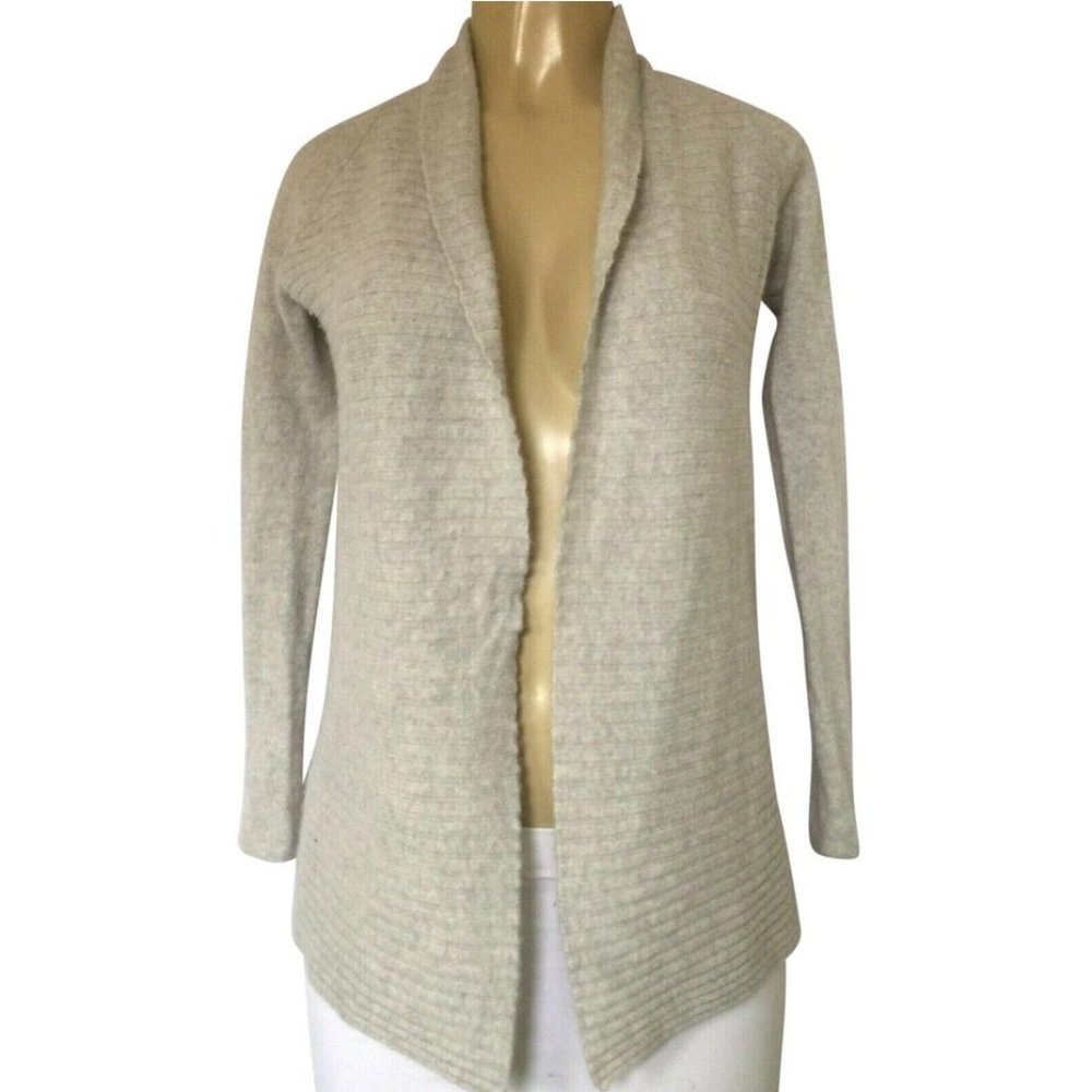 Kinross Cashmere Cardigan Sweater Open Front Gray